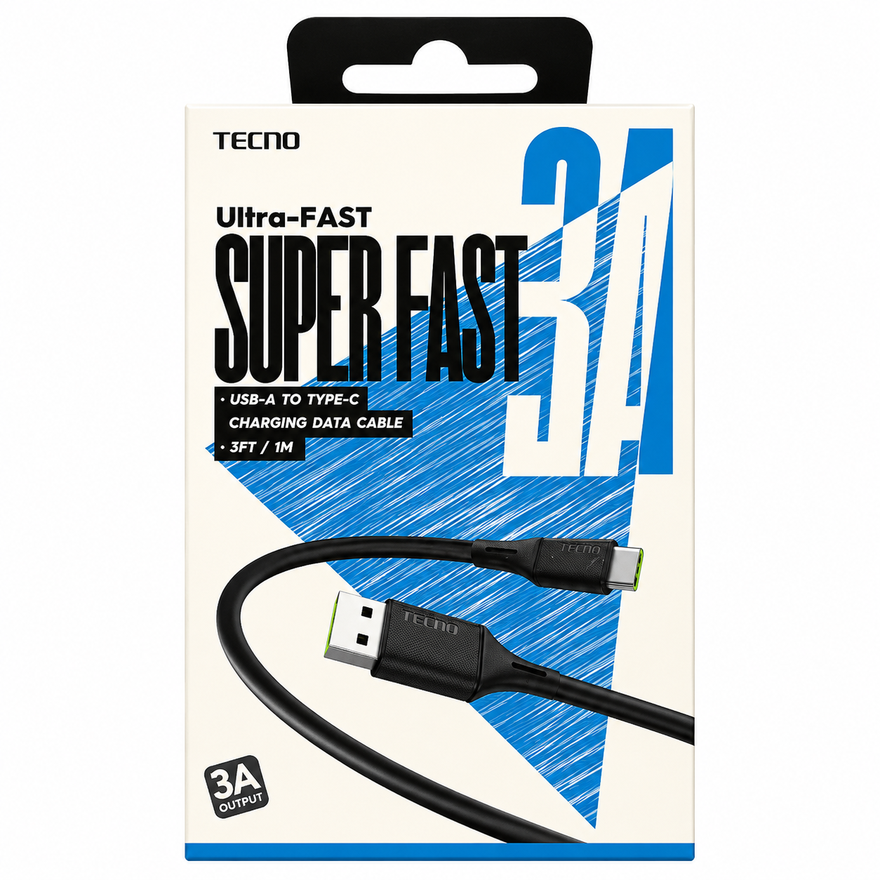 TECNO | Ultra-FAST | USB-A to Type-C Charging Data Cable Super Fast (3A)