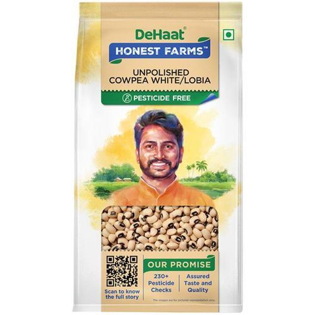 DeHaat Honest Farms Unpolished Cowpea / Lobia Standy Pouch - White, 500g