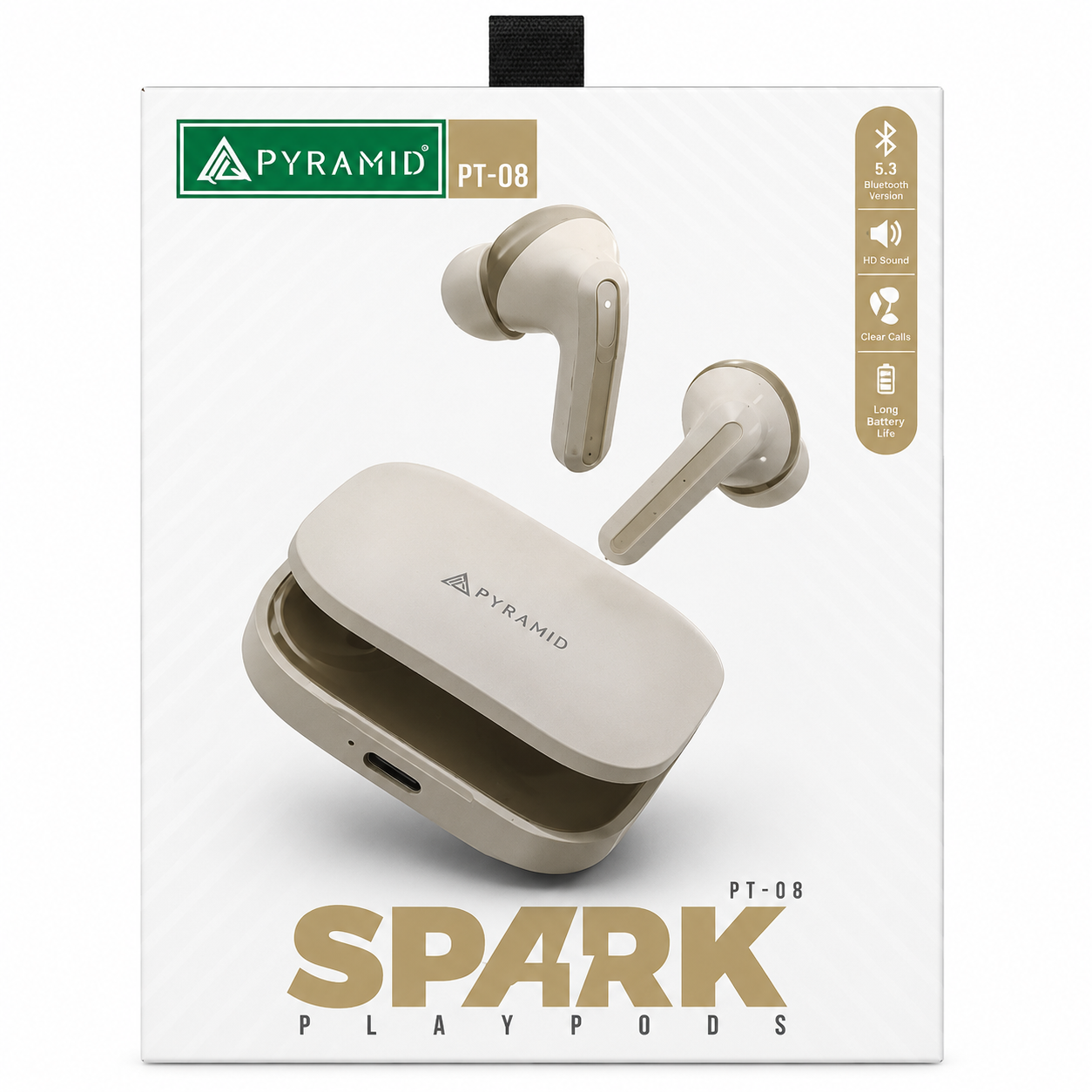 Pyramid | PT-08 Spark Playpods | Wireless Earbuds (White)