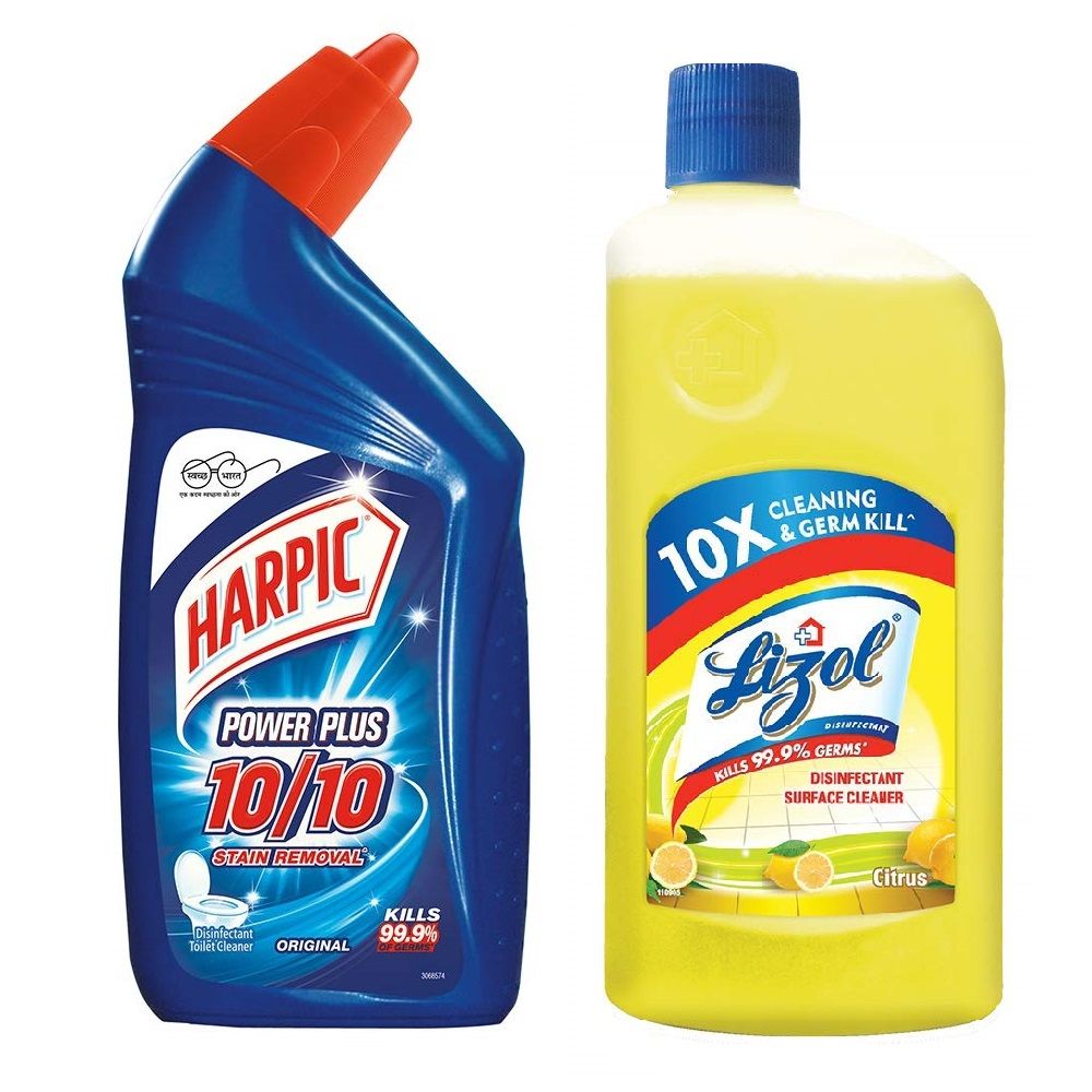 Harpic Power Plus Toilet Cleaner - Original (500ml) & Lizol Disinfectant Floor Cleaner - Citrus (500ml) (Price Off)