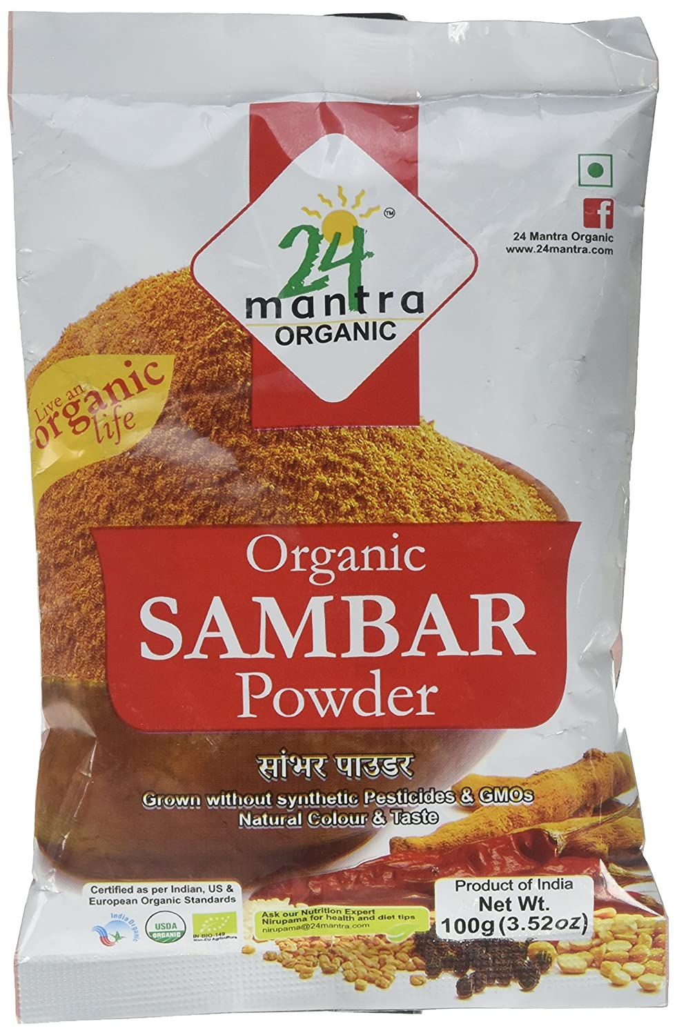 24 Mantra Organic Sambar Powder Pouch, 100g
