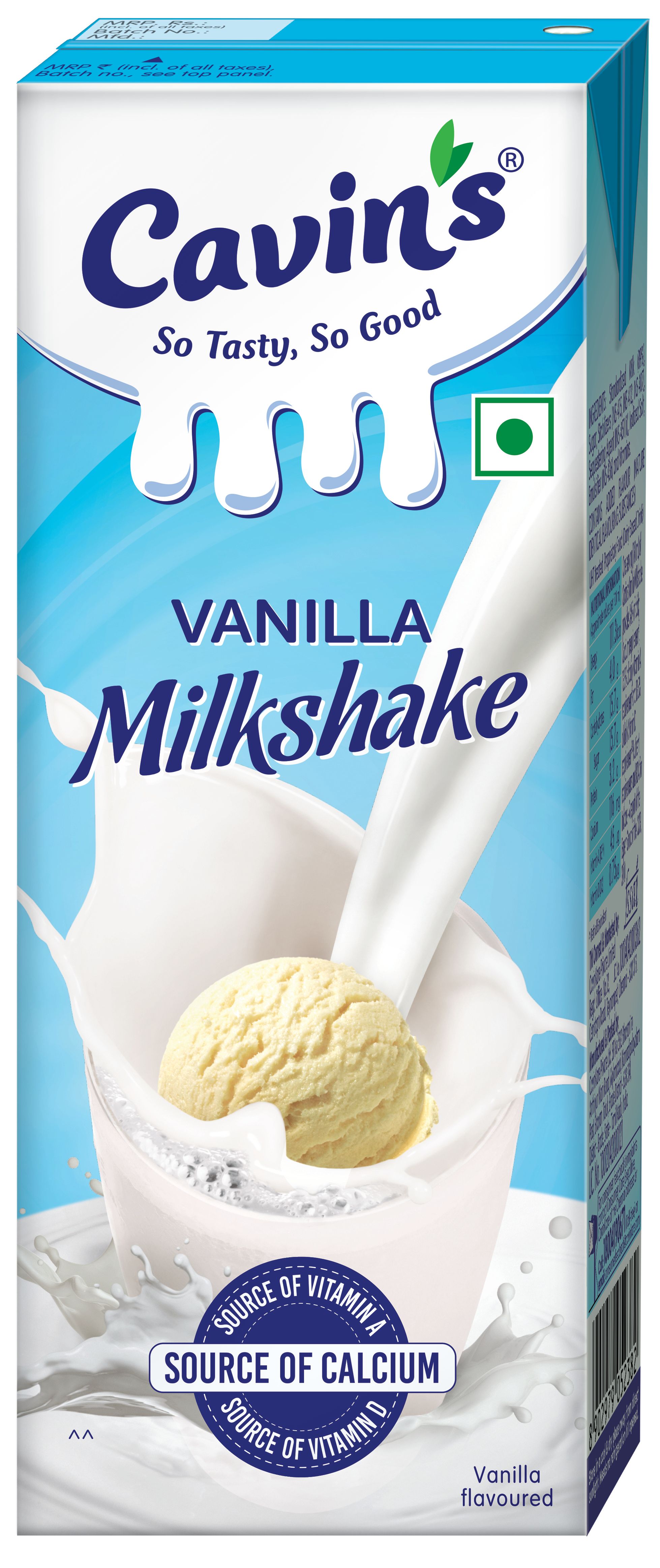 Cavin's Milkshake Tetra Pack - Vanilla, 180ml