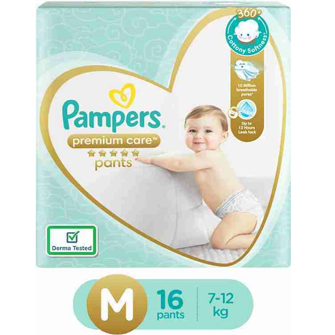 Pampers Premium Care Diapers - M, 16pc