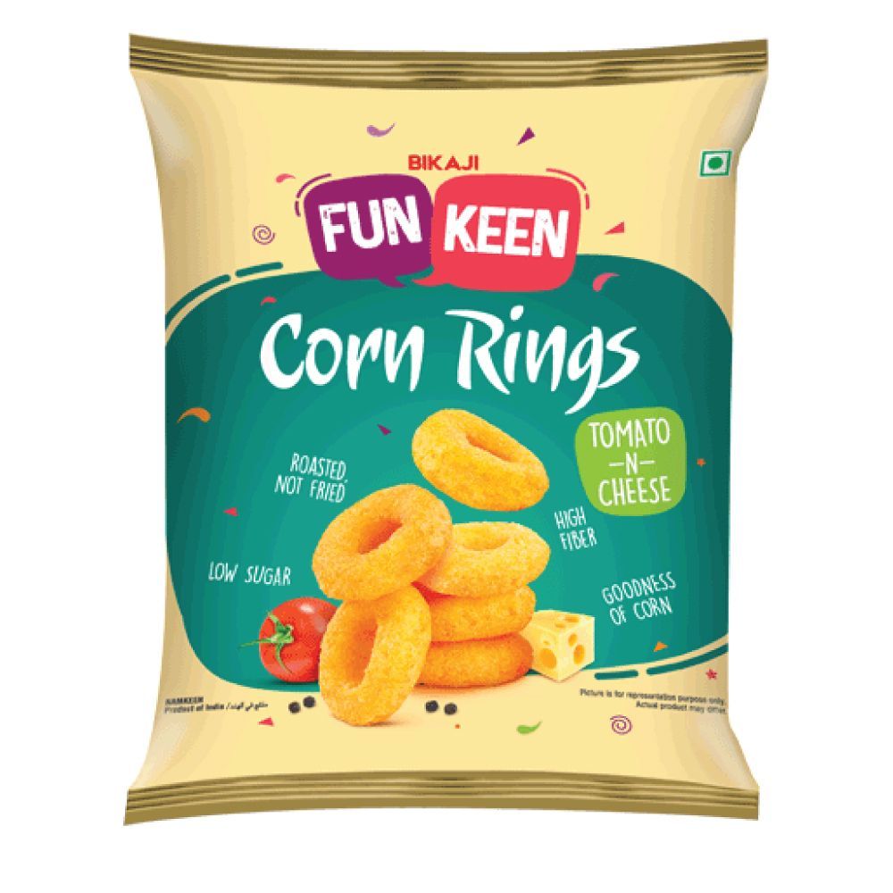Bikaji (Rs.5) Funkeen Corn Rings - Tomato & Cheese, 20g
