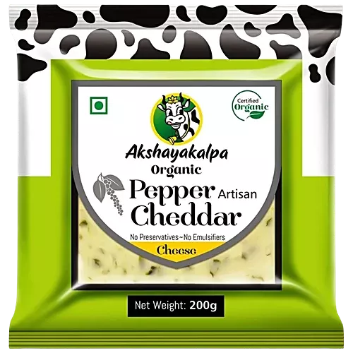 Akshayakalpa Organic Cheddar Cheese Pouch - Pepper, 200g