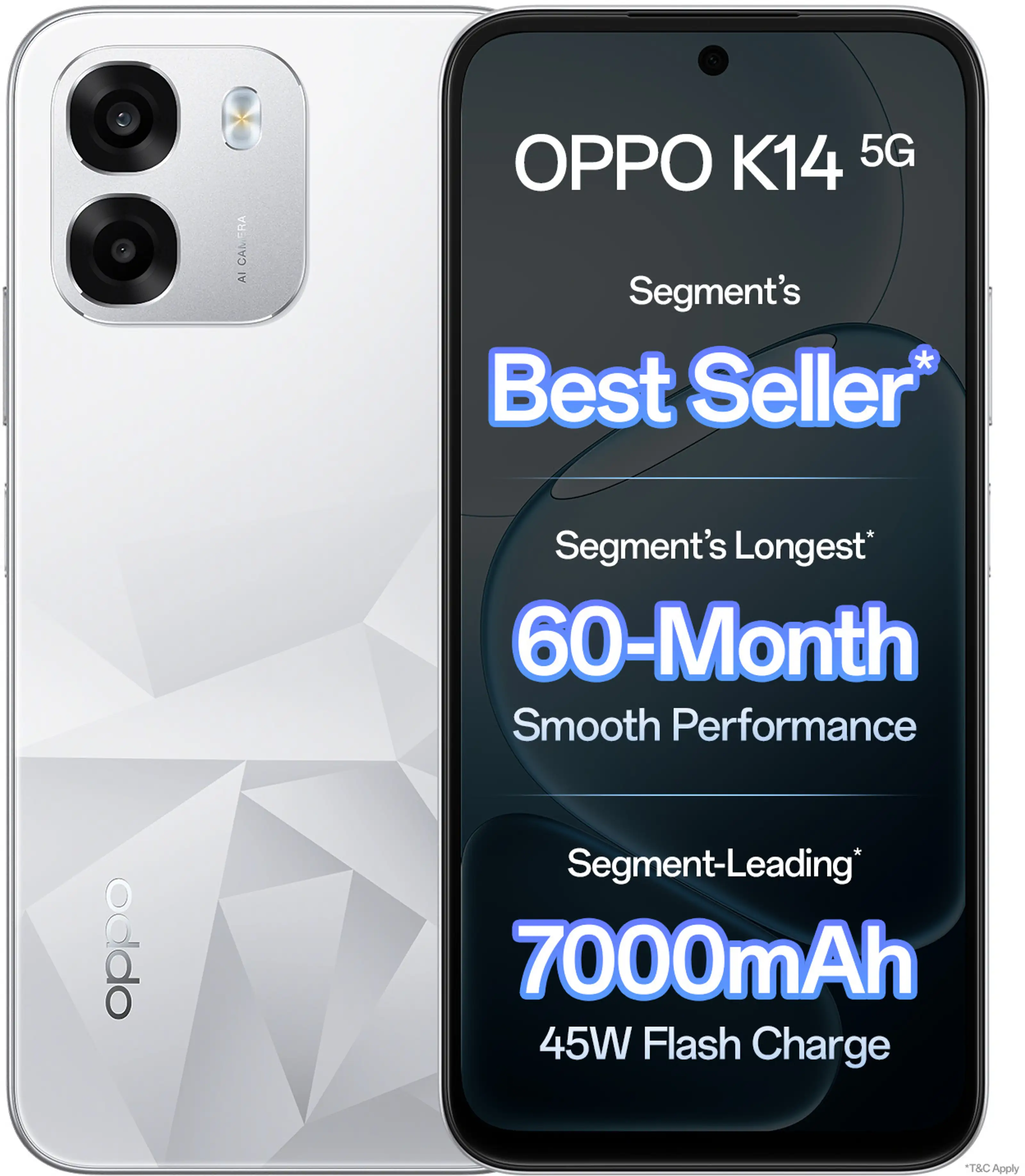 OPPO | K14 | 5G Smartphone (8GB RAM, 256GB ROM, Prism White)