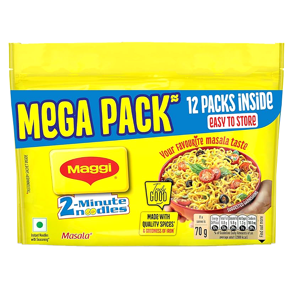 Maggi 2 Minute Instant Noodles - Masala, 70g (Set of 12)