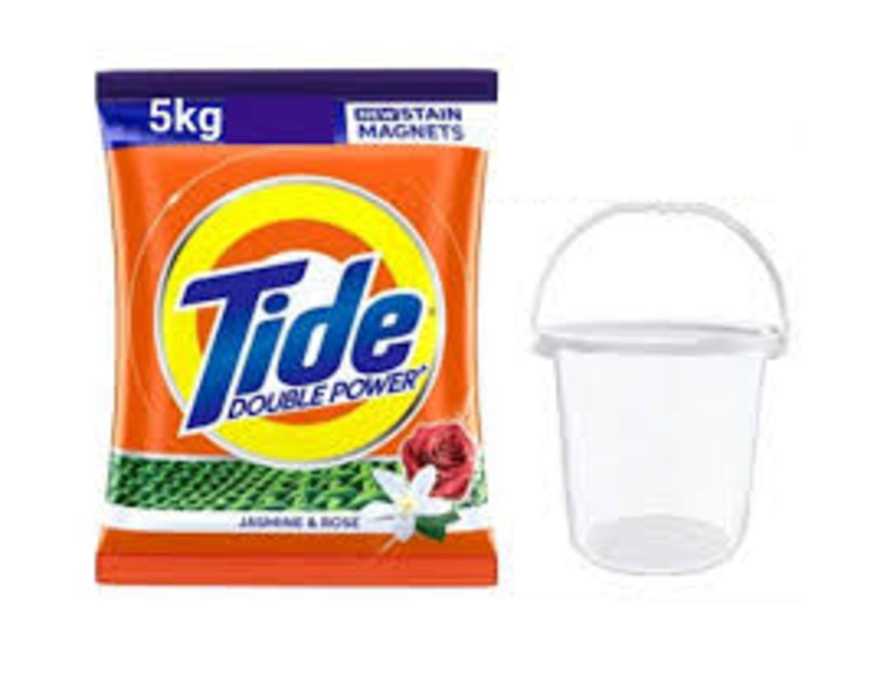 Tide Double Power Detergent Powder - Jasmine & Rose, 5kg (Bucket Free)