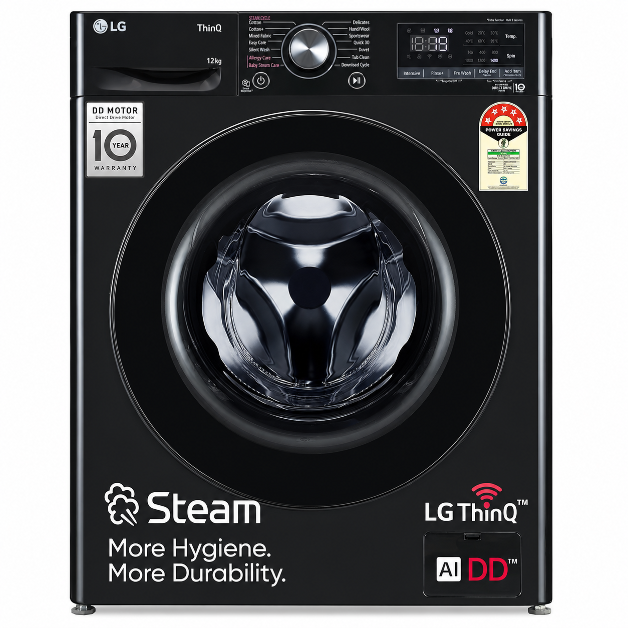 LG | FHP1412Z5O | Front Load Washing Machine 5 Star AI Direct Drive Wi-Fi Steam (12kg, Onyx Black)