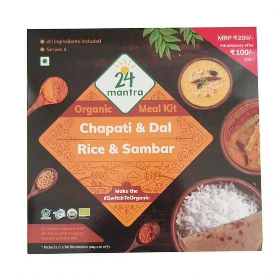 24 Mantra Organic Meal Kit - Chapati, Dal, Rice & Sambar, 580g