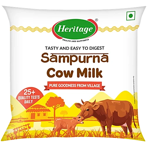 Heritage Sampurna Cow Milk Pouch, 500ml