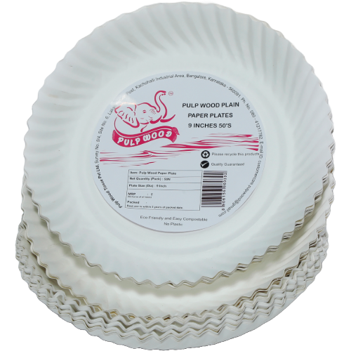 Pulp Wood Plain Paper Plates, 25pc (9 inch)