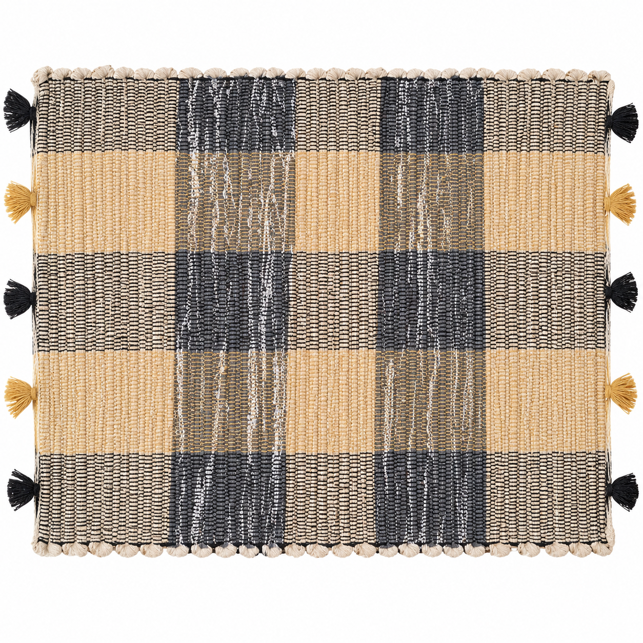 Checkered Woven Floor Mat - Yellow and Grey , 1pc