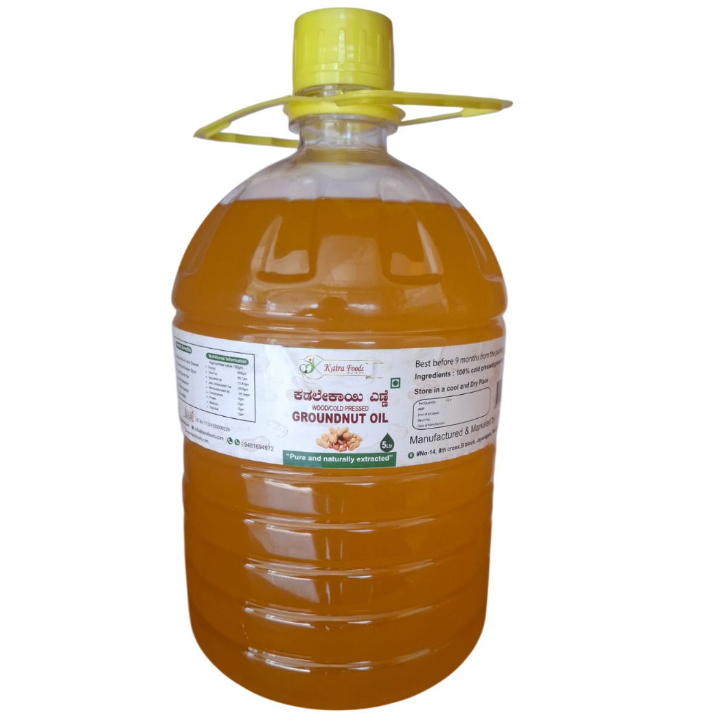 Kaira Foods Wood / Cold Pressed Groundnut Oil Can, 5L