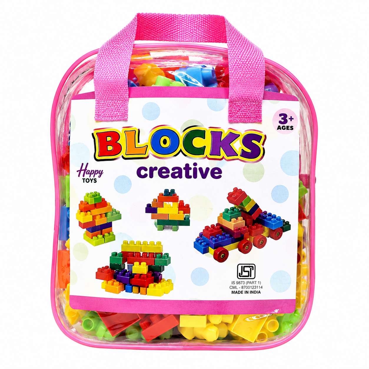 Creative Building Blocks Set for Kids With Pink Carry Bag, 1pc