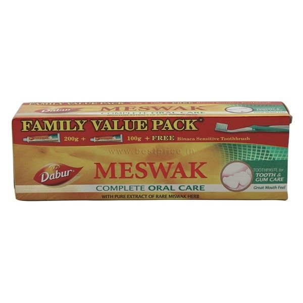 Dabur Meswak Toothpaste, 200g + 100g (Binaca Sensitive Toothbrush Free)