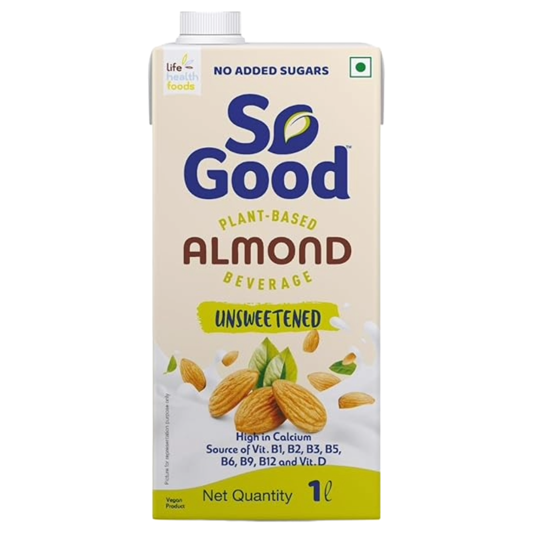 So Good Plant Based Almond Beverage Milk Tetra Pack - Unsweetened, 1L