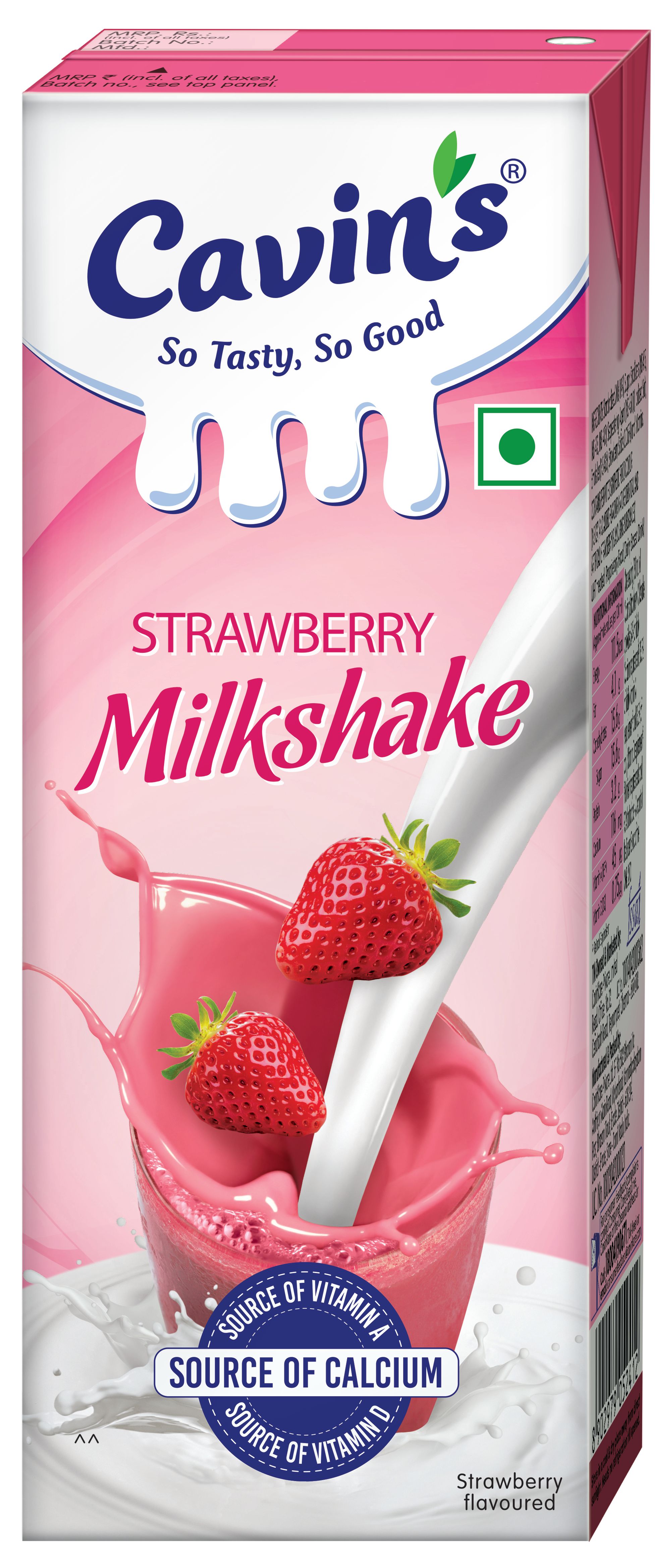 Cavin's Milkshake Tetra Pack - Strawberry, 180ml