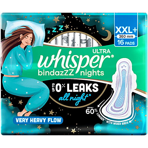 Whisper Ultra Bindazzz Night Sanitary Pads - XXL+, 16pc