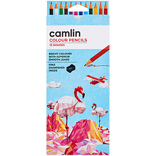 Camlin Full Size Colour Pencils With Sharpener - Assorted, 12 Shades