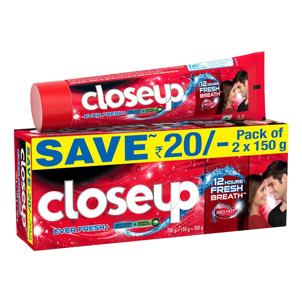Closeup Ever Fresh Toothpaste - Red Hot, 150g+150g Save Rs.20/-
