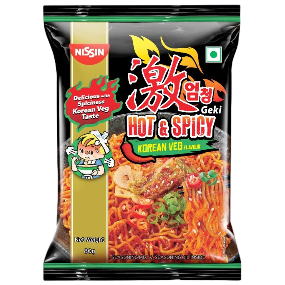 Nissin Geki Hot & Spicy Korean Veg Flavoured Ramen Instant Noodles, 80g