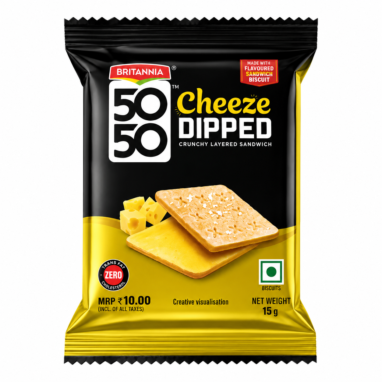 Britannia 50 50 Cheeze Dipped Sandwiched Biscuit, 30g