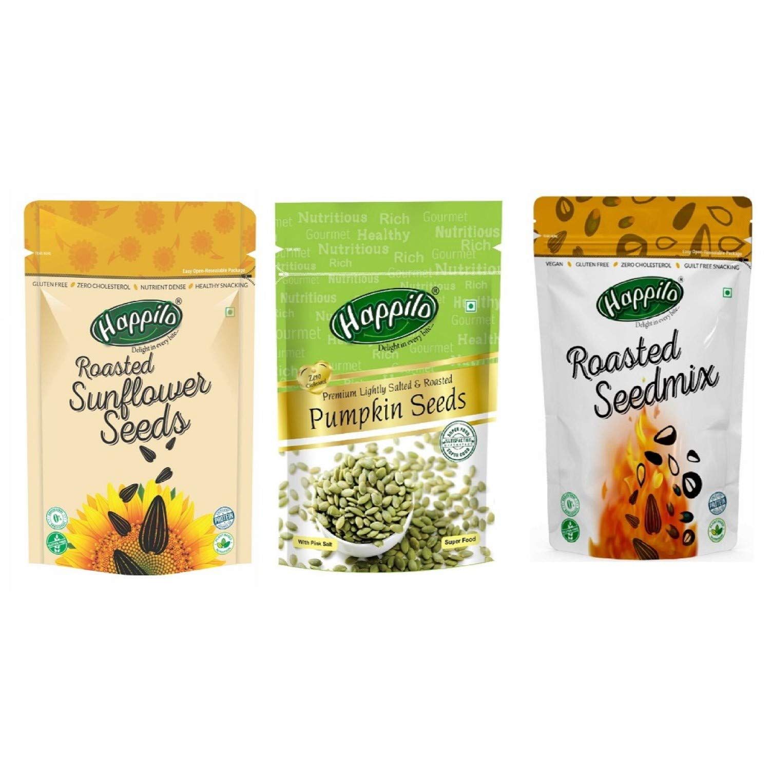 Happilo Premium Lightly Salted & Roasted Mix - Pumpkin, Flax, Sunflower, 250g