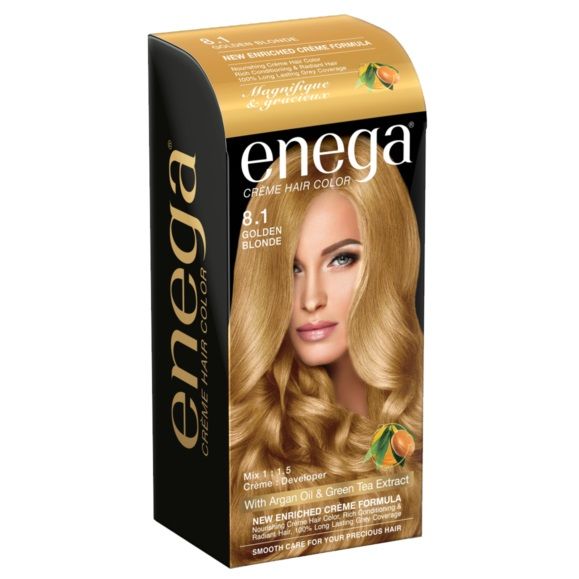 Enega Cream Hair Color Shade 8.1 - Golden Blonde, 60g + 90ml + 12ml