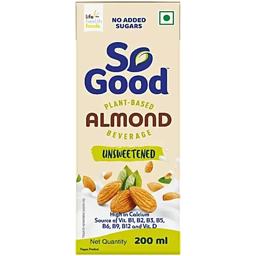 So Good Almond Milk Tetra Pack - Unsweetened, 200ml