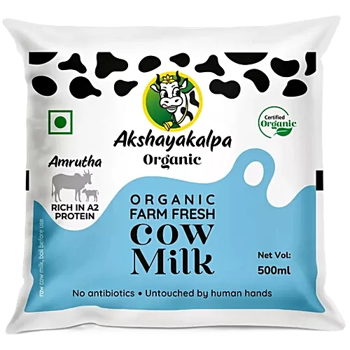 Akshayakalpa Amrutha Organic A2 Farm Fresh Milk Pouch, 500ml