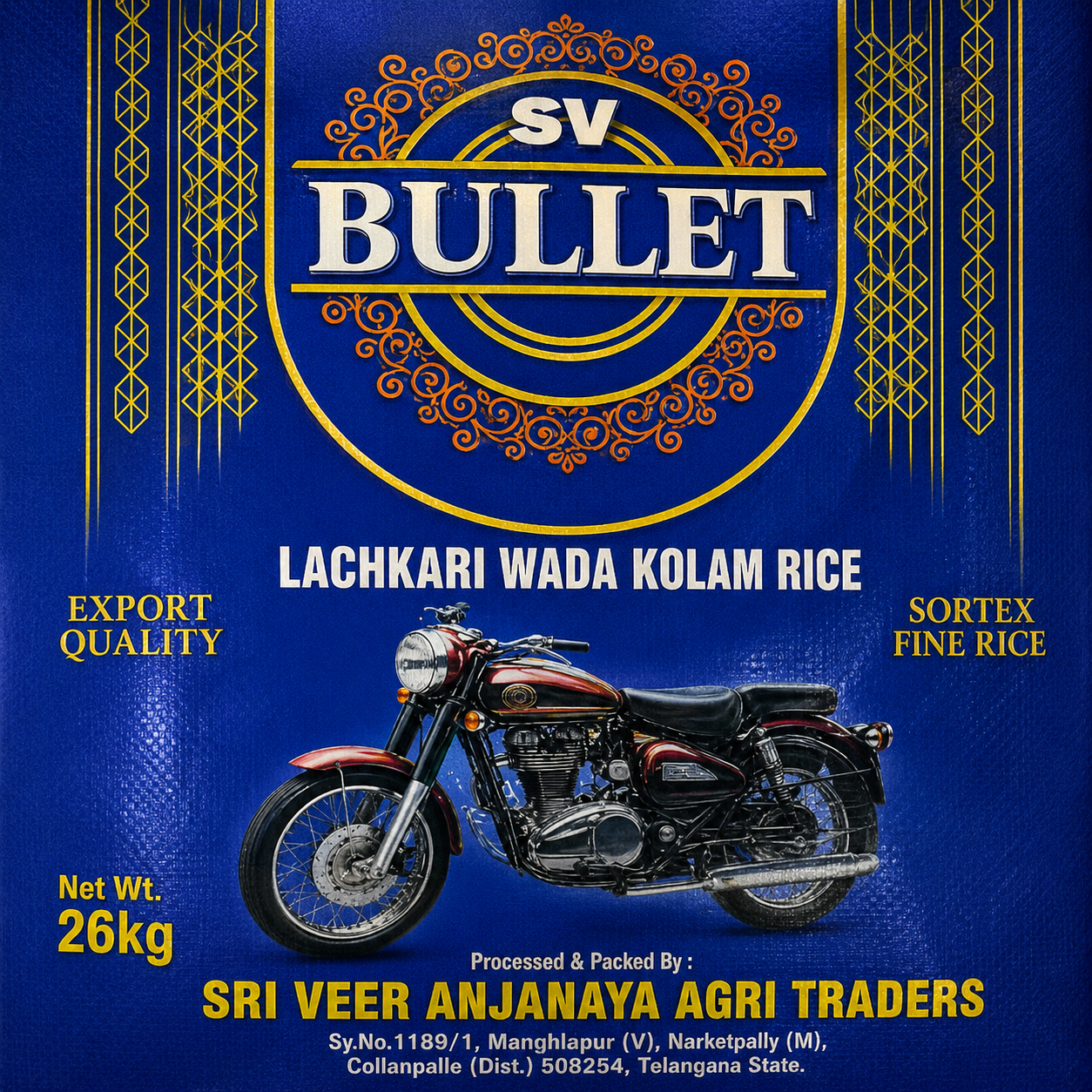SV Bullet Lachkaari Wada Kolam Rice, 26kg