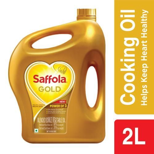 Saffola Gold Refined Cooking Oil Can - Rice Bran & Sunflower, 2L
