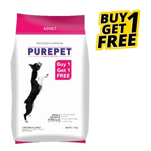 Purepet Dry Adult Dog Food - Chicken & Milk, 1.1kg (Buy 1 Get 1 Free)