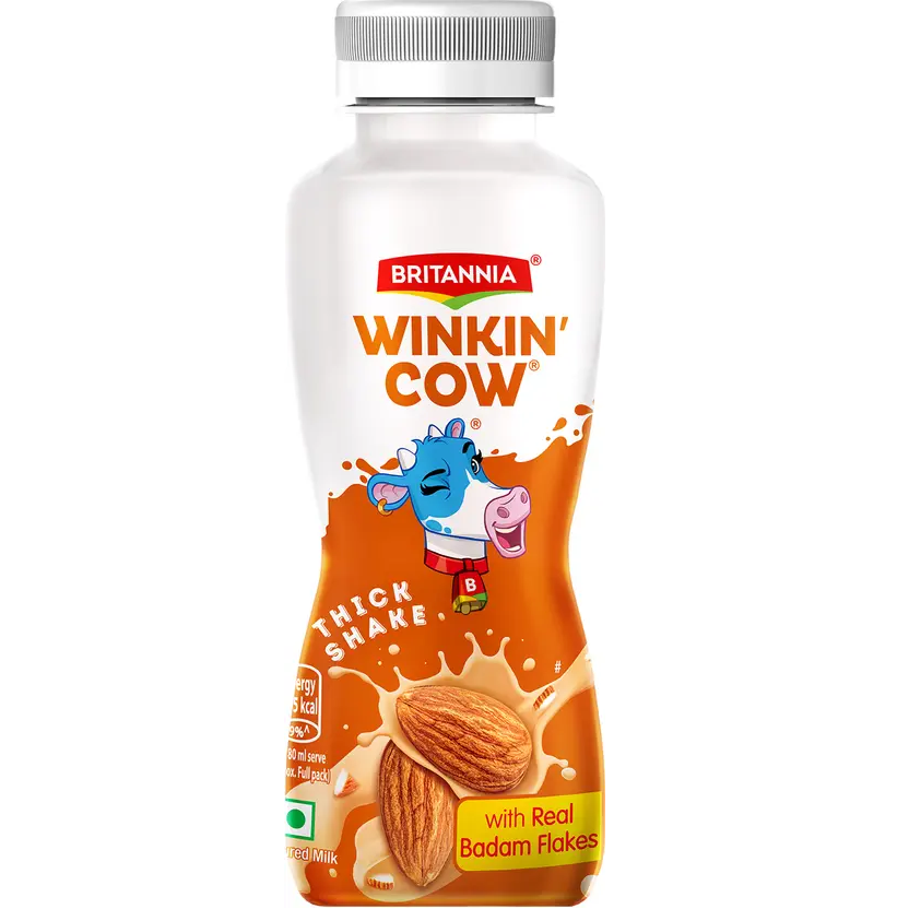 Britannia Winkin Cow Thick Milk Shake Bottle - Badam, 180ml