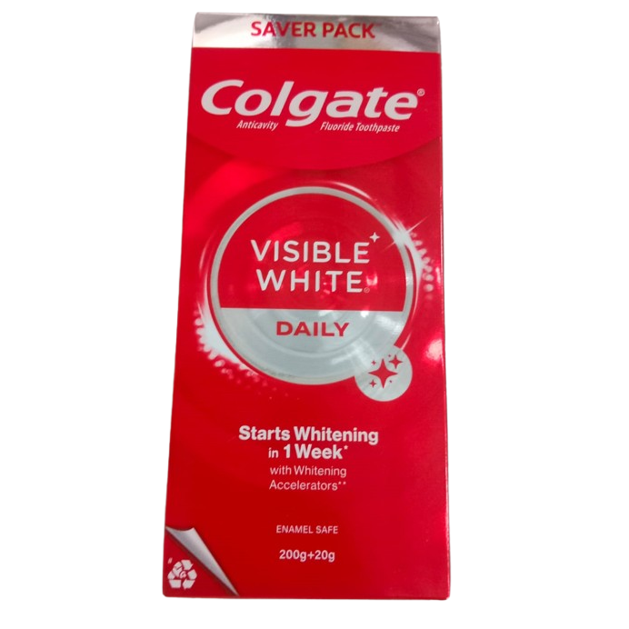 Colgate Visible White Starts Whitening In 1 Week Toothpaste, 200g+40g