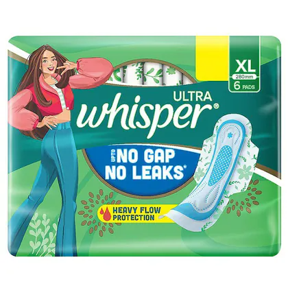 Whisper Ultra Up To No Gap No Leaks Sanitary Pads - XL, 6pcs