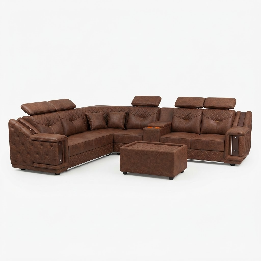 L-shaped Leather/PU Sectional Sofa (Brown)