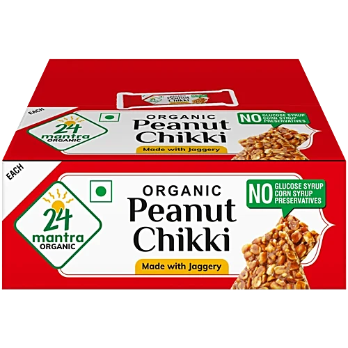 24 Mantra Organic Chikki - Peanut & Jaggery, 180g (18g x 10pc)