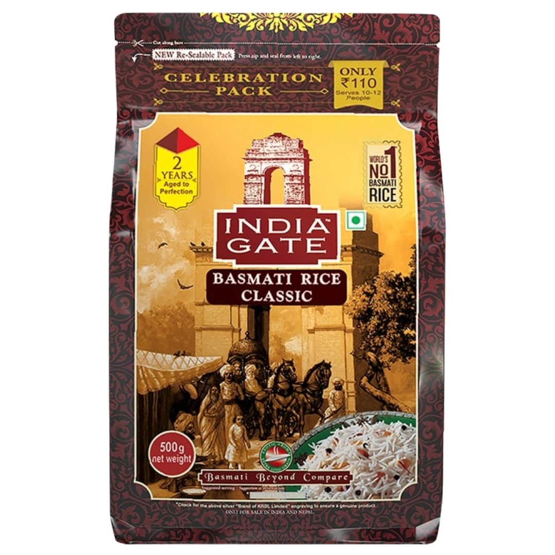 India Gate Basmati Rice Pouch - Classic, 500g