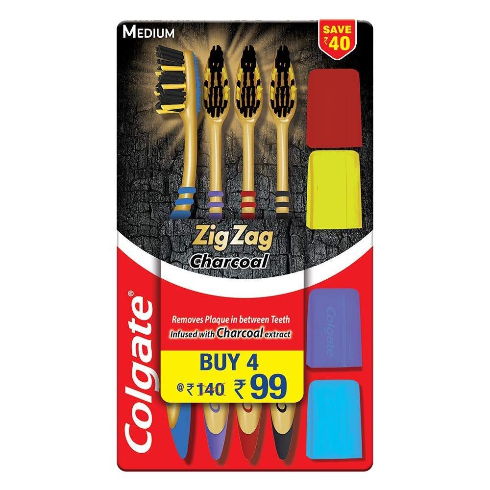 Colgate ZigZag Charcoal Toothbrush - Medium, 4pcs