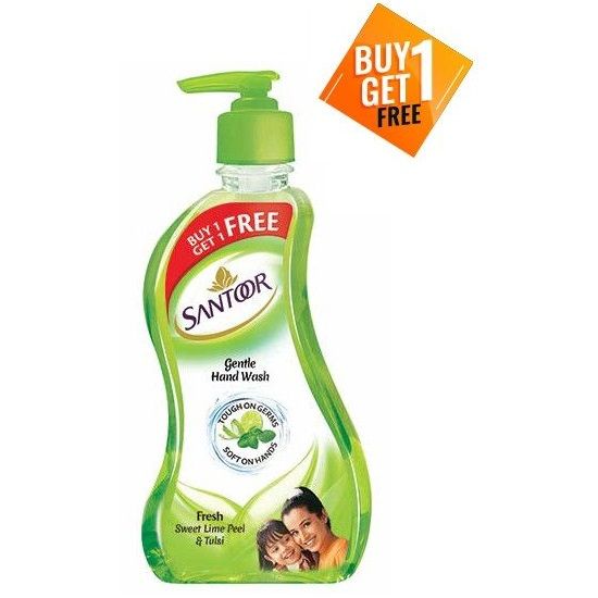 Santoor Fresh Hand Wash Pump - Lime Peel & Tulsi, 200ml (Buy 1 Get 1 Free)