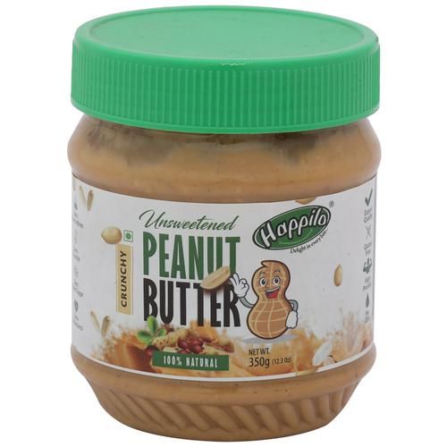 Happilo All Natural Crunchy Peanut Butter Jar - Unsweetened, 350g