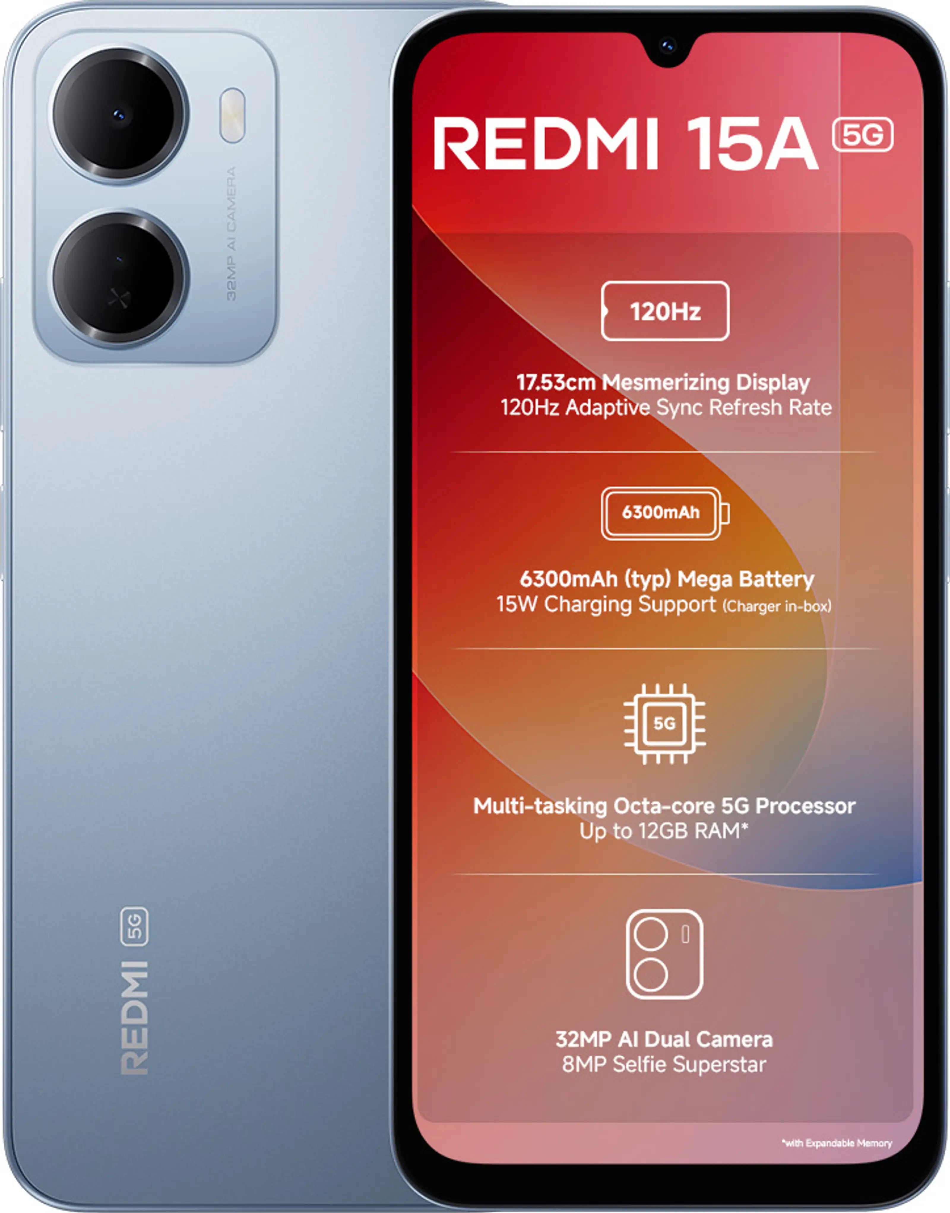 Redmi | 15A | 5G Smartphone (4GB RAM, 128GB ROM, Awesome Blue)