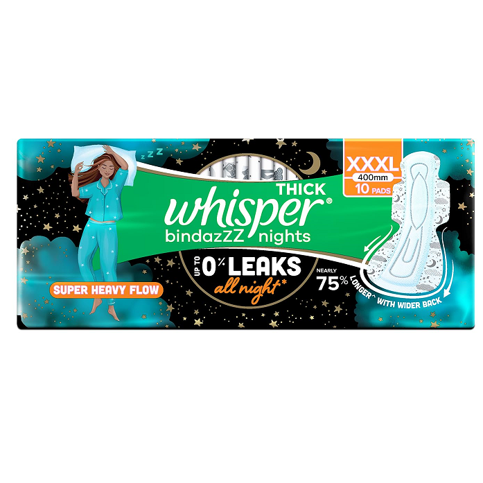Whisper Bindazzz Nights Sanitary Pads - XXXL, 10pc
