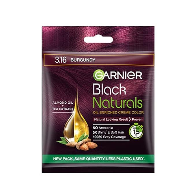 Garnier Black Naturals Hair Colour - 3.16 Natural Burgundy, 20g+20ml