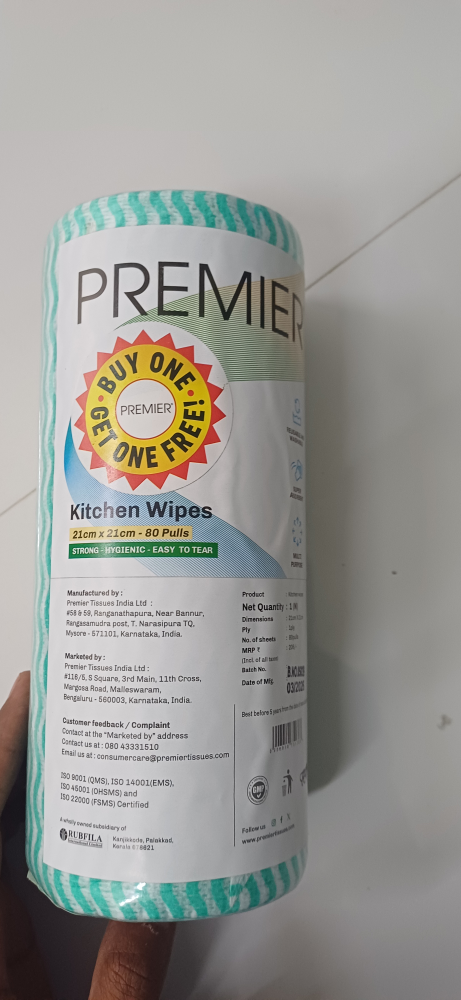 Premier Kithen Wipes - 1 Play, 80 Pulls (21cm x 21cm)