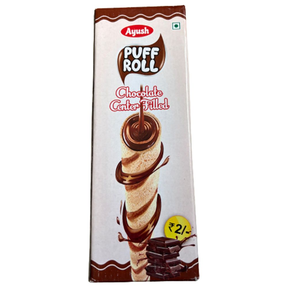 Ayush (Rs.2) Centre Filled Puff Roll Carton - Chocolate, 6g (50pcs)