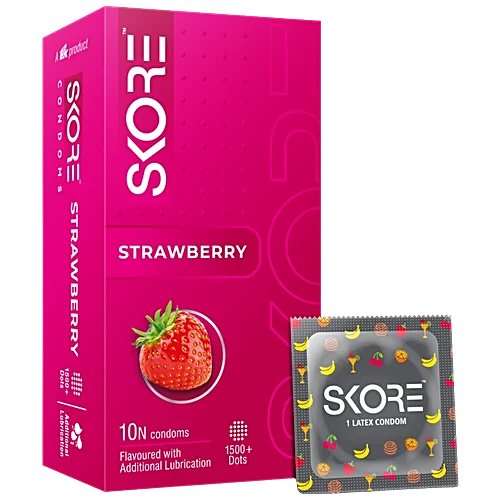 Skore Dotted & Colored Condoms - Strawberry Flavored, 10pc