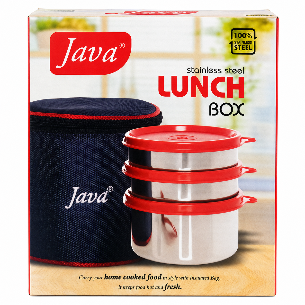 Java Stainless Steel Lunch Box - Round, (3 Pcs Set)